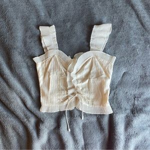 Cream Textured Ruffle Blouse